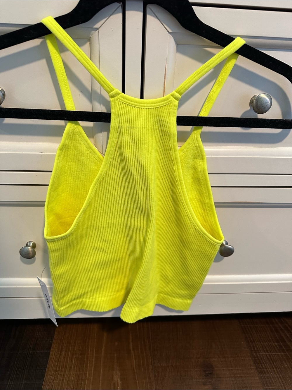Neon Yellow Ribbed Racerback Crop Tank Top - Picture 2 of 3